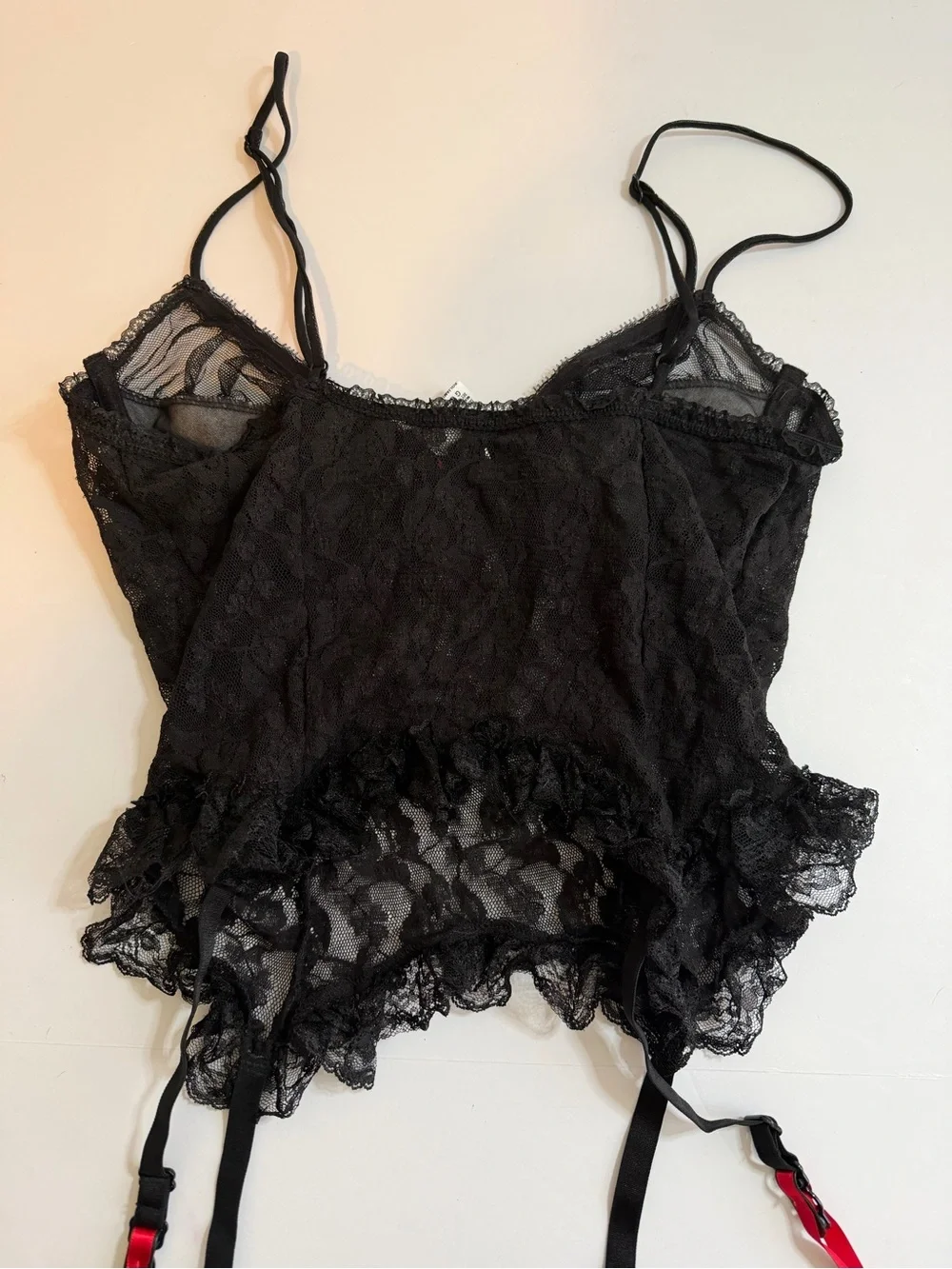 NWOT Sexy Mayela LG two Piece Corset Garter w/Matching Thong Black w/red Ribbon